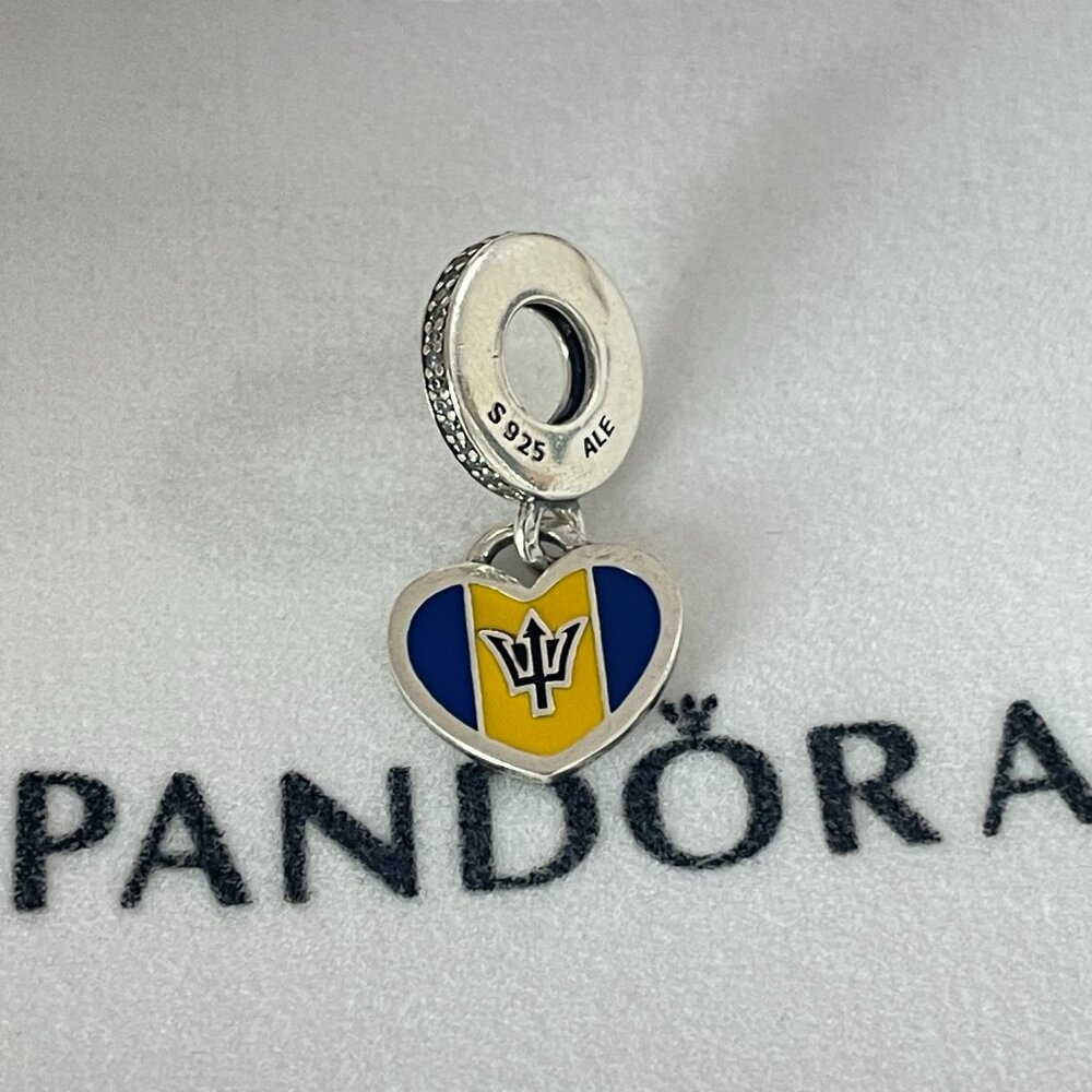Pandora Barbados Flag Charm Heart Bead Pendant S925 Sterling Silver Jewelry
